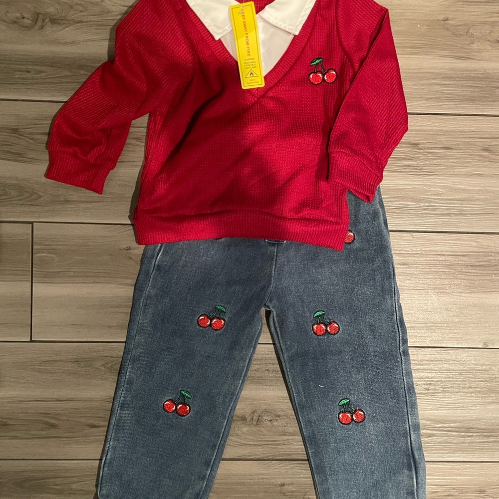**SOLD*****
Brand new with tags ***Red Cherry Sweater and Jeans Set